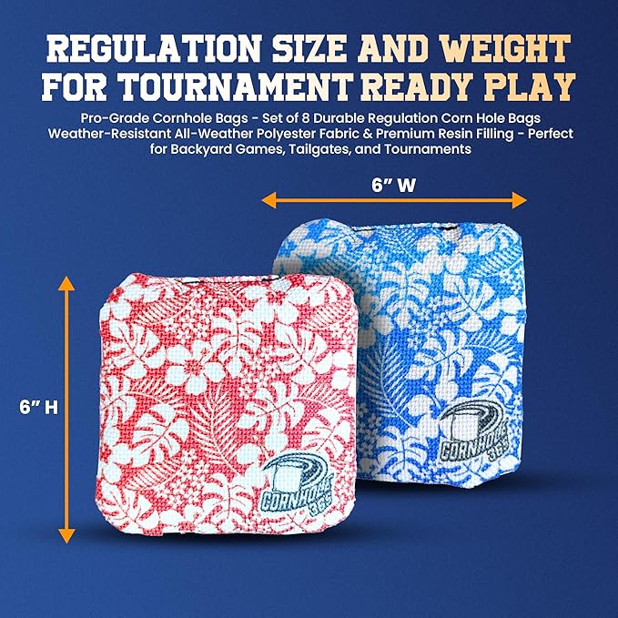Cornhole365 - Stick & Slide - Professional Corn Hole Bag - Heavy-Duty Double-Stitched Polyester Fabric & Resin Filling for All-Weather - Versatile Regulation Size Cornhole Bean Bags - Set of 8