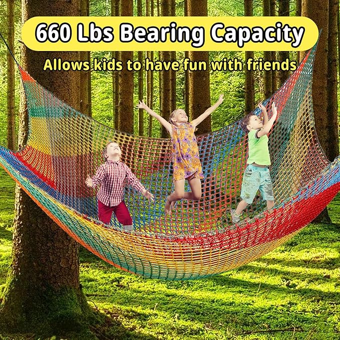 Climbing Net 6.5' x 9.8', Double Layers Playground Safety Net for Kids, Multicolored Climbing Cargo Net for Tree House, Obstacle Training, Back Yard