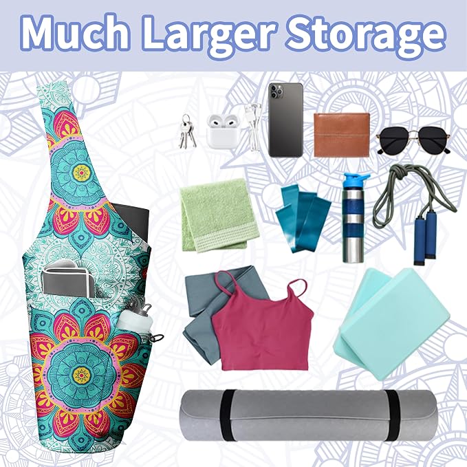 Yoga Bag for Women, Large Yoga Mat Bag Tote Carrier with Wet Dry Pocket, Water Bottle Holder & Adjustable Strap, Fits 1/2" Thick Yoga Mat for Gym, Pilates, Travel, Work