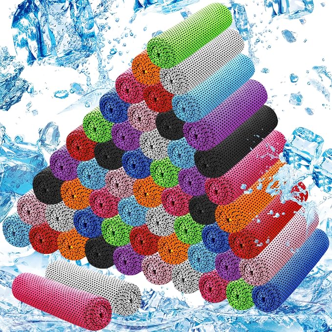 60Pack Cooling Towels Bulk Ice Microfiber Wraps for Neck and Face | Large Size 40"x12" Breathable Soft Chilly Sweat Rag Neck Towels for Workout Gym Yoga Golf Running Sport Multicolor