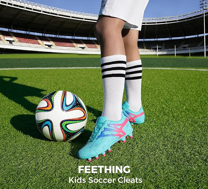 Kids Soccer Cleats Firm Ground - Lightweight Breathable Football Shoes for Boys Girls Youth Outdoor Training on Natural Grass