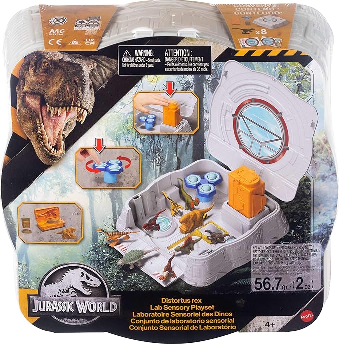Mattel Jurassic World Distortus Rex Lab Sensory Playset with 8 Mini Figures, Model Clay and Spin & Pop Fidget Features in Fold Up Case (Amazon Exclusive)