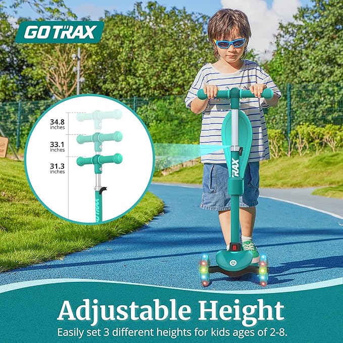 Gotrax KS3 Kids Kick Scooter, LED Lighted Wheels, Adjustable Height Handlebars and Removable Seat, Lean-to-Steer & Widen Anti-Slip Deck, 3 Wheel Scooter for Kids Ages 2-8 and up to 110 Lbs
