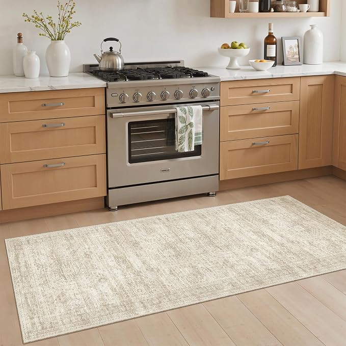 Soalmost Runner Rug 2x5 Washable Non-Slip Kitchen Entry Runners Beige | Soft Low-Pile Rugs for Bathroom Laundry Room, Vintage Foldable Floor Carpet Mat Hallway Entryway for Corridor Bedroom