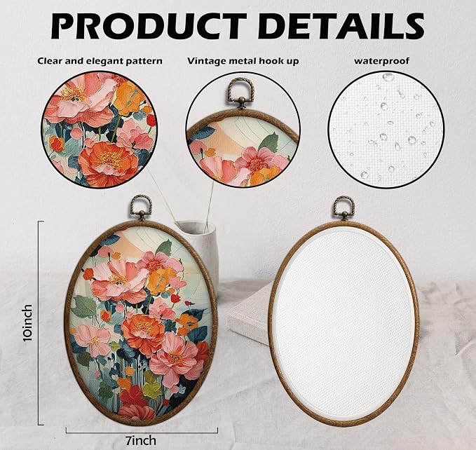 Abstract Colorful Floral Oval Wall Art, Bright Spring Flower Botanical Oval Framed Wall Art, Waterproof Cottage Core Home Decor for Western Farmhouse Bedroom Living Room, Home Retro Decor Products, 24