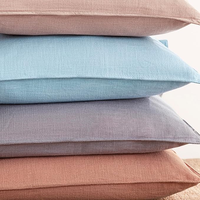 Foindtower Pack of 2, Decorative Linen Solid Throw Pillow Covers Soft Accent Cushion Euro Case Boho Farmhouse Pillowcase for Chair Couch Sofa Bedroom Living Room Home Decor 20 x 20 Inch Light Purple