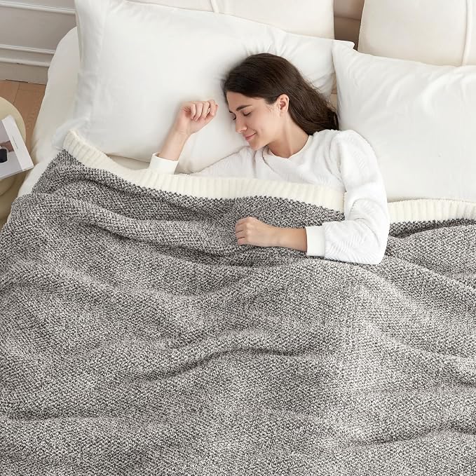 Snuggle Sac Queen Size Bedding Blankets, Super Soft Warm Oversized Blankets for Bed, Cozy Knit Fuzzy Plush Bed Blankets,Heather Dark Grey,90x90 inches