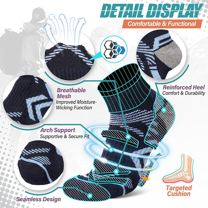 ANTSANG 6 Pairs Merino Wool Quarter Ankle Hiking Running Socks Compression Thermal Thick Cushion Socks for Women Men