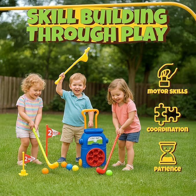 Toddler Golf Set - Kids Golf Clubs, Toddler Toys (Includes Original Kid Golfer Cart & Gloves, 7 Balls and 4 Sticks) Sports & Outdoor Play Toys, Outdoor Toys