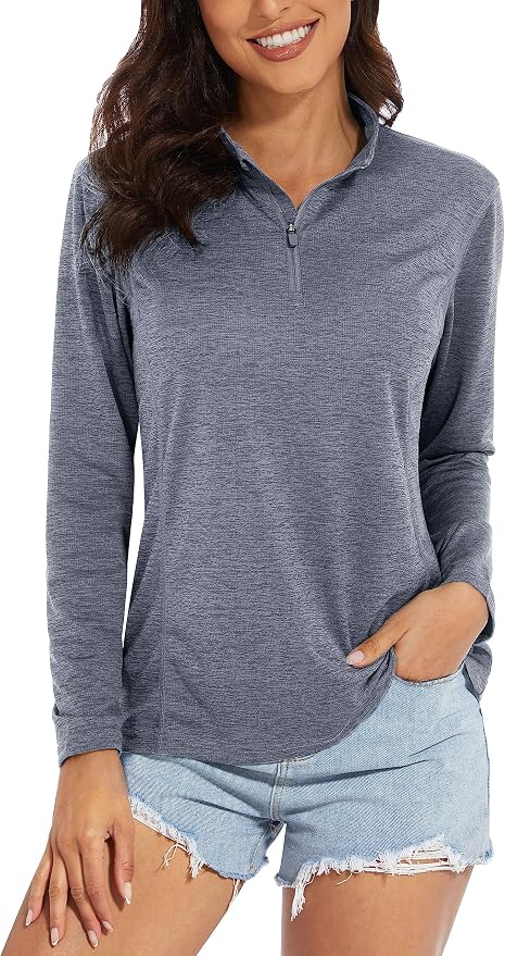 MAGCOMSEN Women's UPF 50+ Sun Shirts Long Sleeve 1/4 Zip Pullover Quick Dry Workout Hiking Tops Running Athletic Shirts