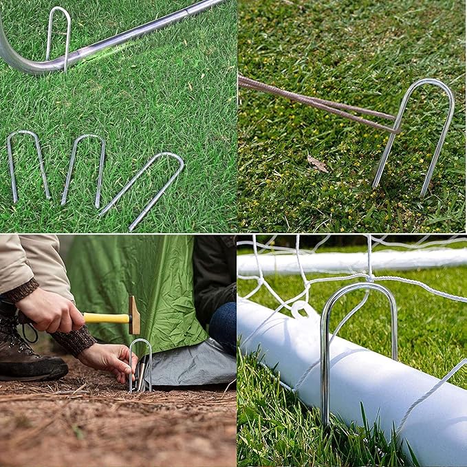 Trampolines Wind Stakes Heavy Duty U Type Sharp Ends Safety 12inch Ground Anchor Galvanized Steel for Soccer Goals, Camping Tents and Huge Garden Decoration (Trampoline Anchors 8pcs)