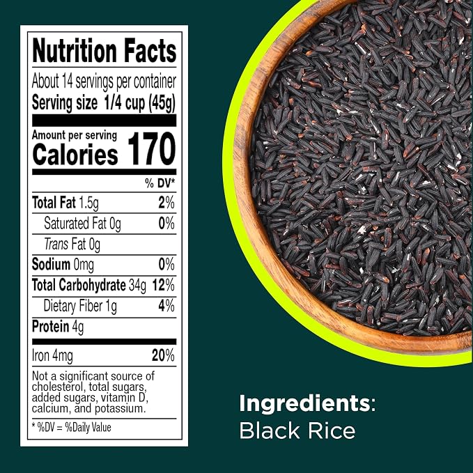 RiceSelect Black Rice, Whole-Grain Rice | Fiber-rich rice for stovetop, easy to cook, versatile pantry staple, gluten-free, vegan, kosher, non-GMO, 22-ounce jar