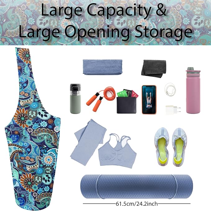 Yoga Mat Bag Yoga Tote Bag with Large Pocket and Zipper Pocket Yoga Mat Bag Carrier Fit Most Size Mats and All You Stuff