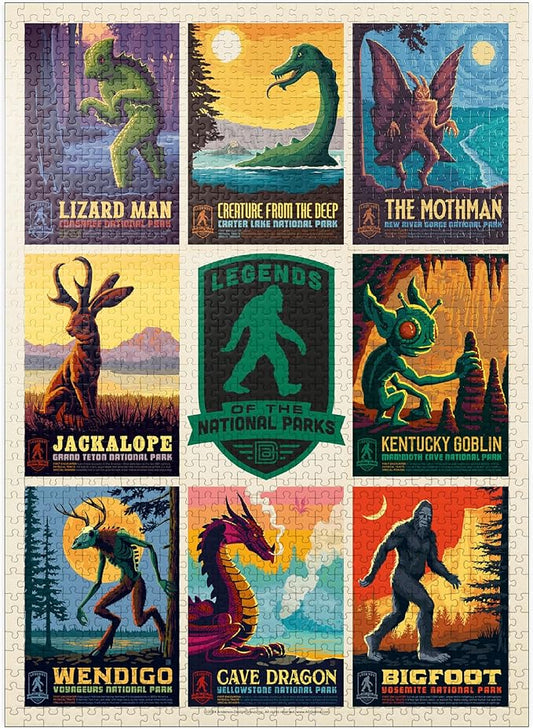 MyPuzzle Legends of The National Parks: Multi-Image Print - Edition 1, Vintage Poster - Premium 1000 Piece Jigsaw Puzzle for Adults