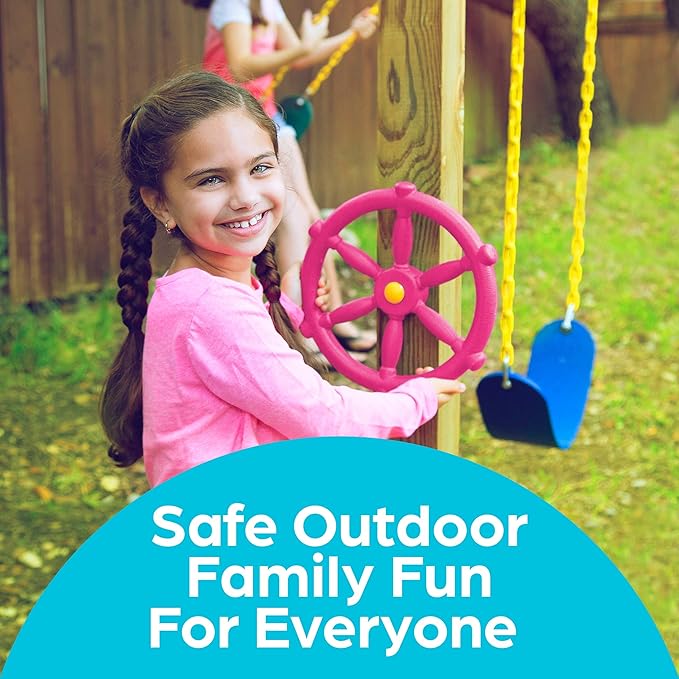 Jungle Gym Kingdom Swing Set Accessories - Pirate Ship Steering Wheel for Kids Outdoor Playhouse, Treehouse & Backyard Playset - Playground Equipment (Pink)