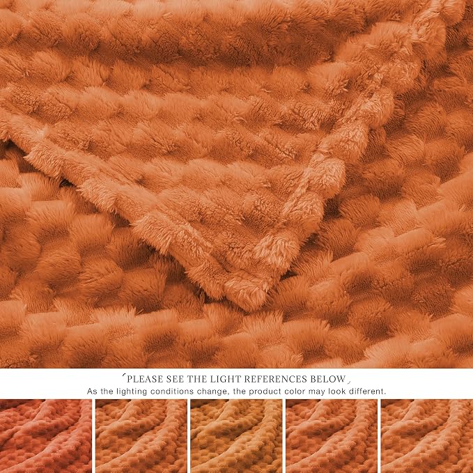 EXQ Home Fall Blanket Twin Size for Couch or Bed - 3D Imitation Turtle Shell Jacquard Decorative Fleece Blankets - Cozy Soft Lightweight Fuzzy Flannel Blanket Suitable for All Seasons(60"×80",Orange)