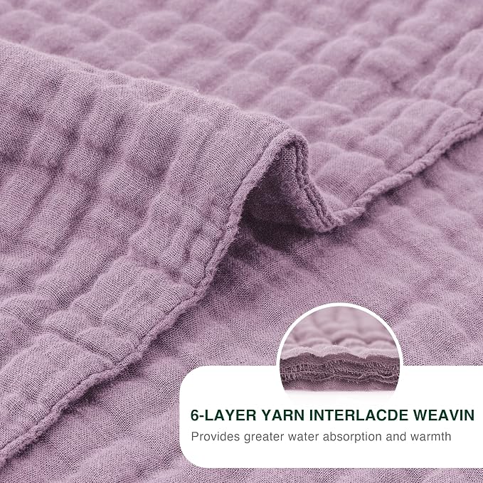 Love's cabin 100% Cotton Muslin Blanket, 6 Layer Lightweight Breathable Gauze Twin Size Blanket 60 x 80 Inches, Soft Summer Blanket for Bed or Couch, Lavender