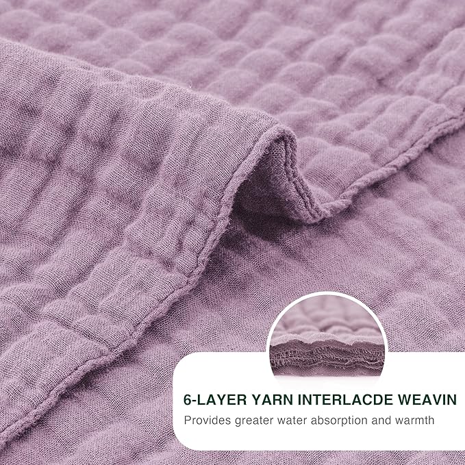 Love's cabin 100% Cotton Muslin Blanket, 6 Layer Lightweight Breathable Gauze Queen Size Blanket 90 x 90 Inches, Soft All Season Blanket for Bed, Lavender