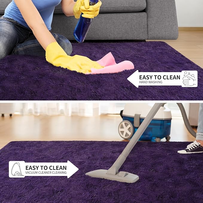 Tepook 5x8 Area Rugs for Living Room, Soft Fluffy Shag Purple Rug for Bedroom Nursery, Modern Shaggy Plush Upgraded Non-Slip Carpet for Girls Boys Kids Room Dorm Home Decor