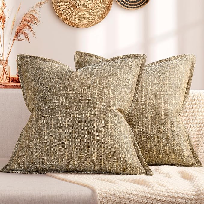 Pillow Covers 18x18 Set of 2 Soft Polyester Textured Pillow Covers with Stylish Flange Edge Cozy Farmhouse Throw Pillows for Couch Bed Sofa Living Room