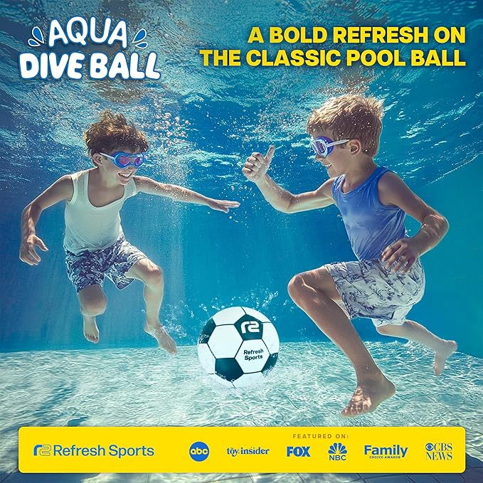 Aqua Dive Soccer Ball - Fun Underwater Pool Toys for Ages 8-12 + – Best Pool Games Outdoor Ball Game for Kids – Water Toys for Kids Summer Parties & Watermelon Beach Games - Fun Gifts For Boys & Girls