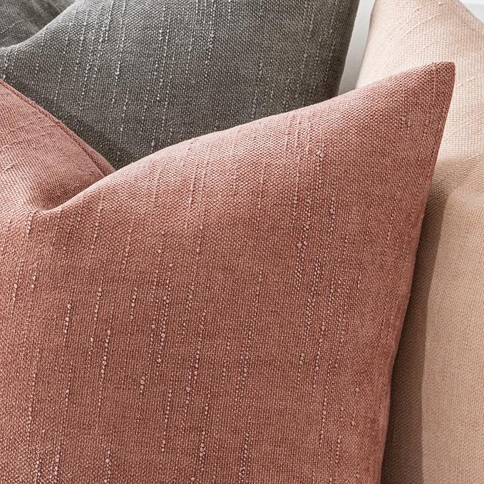 MIULEE Textured Chenille Throw Pillow Covers 20x20 Inch Dusty Pink | Pack of 2 Decorative Soft Throw Pillows, Solid Textured Cushion Covers, Modern Home Decor for Couch Sofa Bedroom Living Room