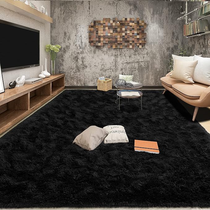Tepook Area Rugs 7x10 for Living Room, Super Soft Fluffy Rugs for Bedroom, Modern Shaggy Rug Fuzzy Carpets for Kids, Plush Indoor Nursery Home Decor Rug with Non-Slip Bottom, Black