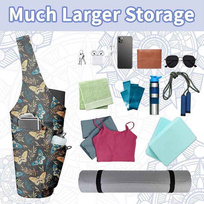 Yoga Bag for Women, Large Yoga Mat Bag Tote Carrier with Wet Dry Pocket, Water Bottle Holder & Adjustable Strap, Fits 1/2" Thick Yoga Mat for Gym, Pilates, Travel, Work