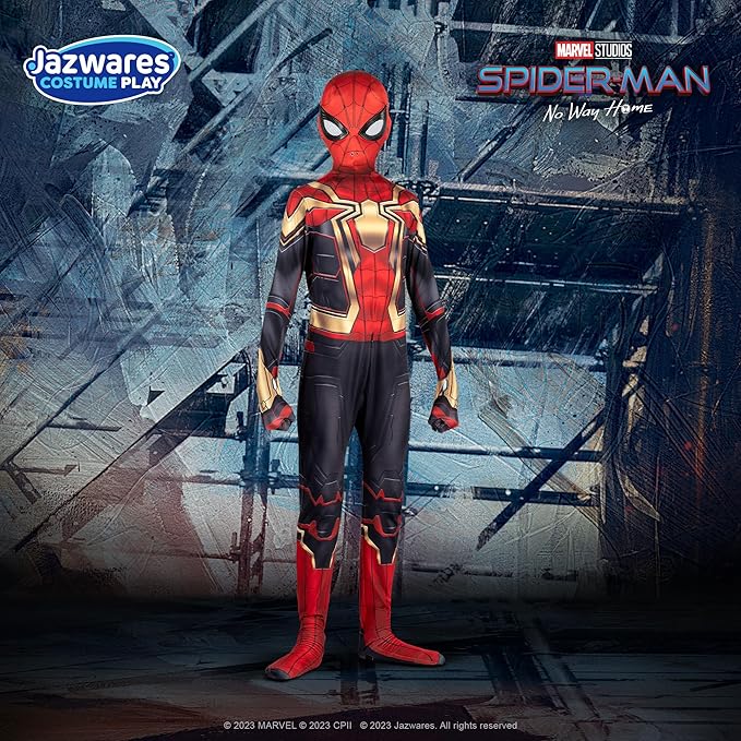 MARVEL Integrated Spider-Man Official Youth Deluxe Zentai Costume - Stretch Spandex with Hidden Zippers and Wrist Slits