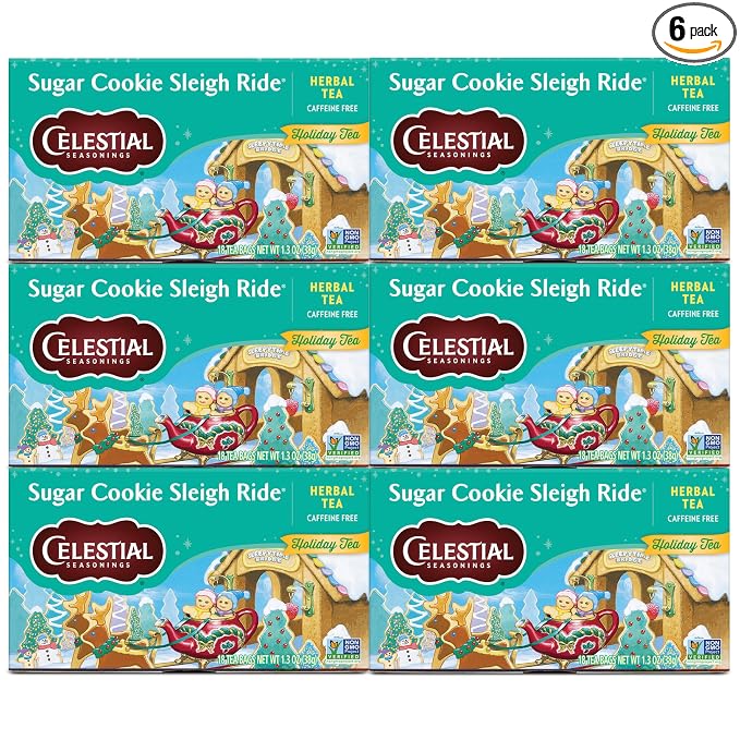 Celestial Seasonings Herbal Tea, Sugar Cookie Sleigh Ride, 18 Count (Pack of 6)