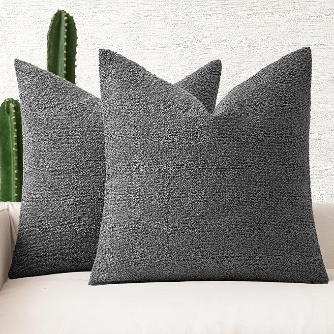 MIULEE 20x20 Decorative Lumbar Boucle Couch Pillow Covers Charcoal | Set of 2 Textured Neutral Throw Pillow Covers, Accent Solid Pillowcases, Sofa Living Room Home Decor