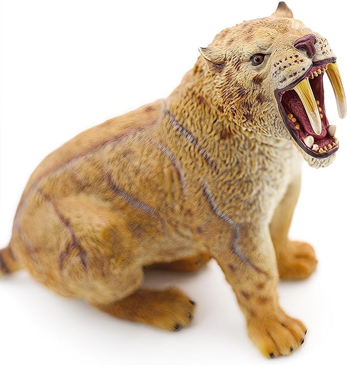 Gemini&Genius Smilodon Action Figure Toy, Saber-Toothed Tiger Wild Animal Model Toy, Beautiful and Accurate Sculptures of Tiger Animal Figure, Gift, Collection, Display & Play for Kids Collectors