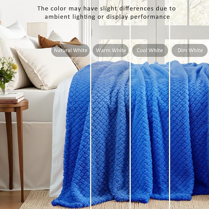 Exclusivo Mezcla Soft Fleece Queen Size Blanket for Bed, Cobalt Blue | Jacquard Lightweight Cozy Bed Blanket, Breathable Decorative Fuzzy Textured All Season Use, 90x90 Inches
