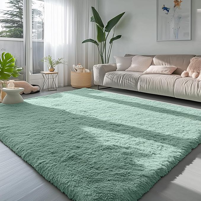 PAGISOFE Sage Green Rugs for Bedroom, 3x5 Ft Shaggy Rug Plush Fuzzy Carpet for Living Room, Fluffy Green Rugs Home Decor Aesthetic,Non-Slip Rug for Nursery Room Decor Girls Boys