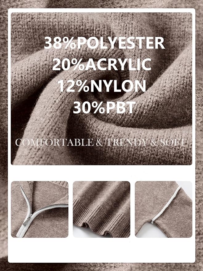 ANRABESS Womens Quarter Zip Sweaters Fall Long Sleeve V Neck Shirts Collared Business Casual Tops Knit Pullover Sweatshirts