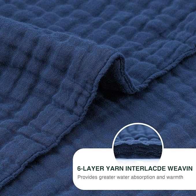 Love's cabin 100% Cotton Muslin Blanket, 6 Layer Lightweight Breathable Gauze Twin Size Blanket 60 x 80 Inches, Soft Summer Blanket for Bed or Couch, Dark Blue