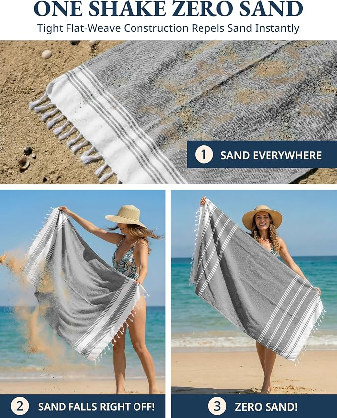 LANE LINEN Beach Towel, Oversized Beach Towel 39"x71", Lightweight Beach Essentials for Women, Large Pool Towel, Absorbent & Quick Dry, Sand Free Beach Towel - Ebony