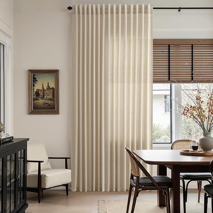 Taupe Burlywood Linen 112 Inch Curtains for Living Room Light Filtering Semi Sheer Curtain Back Tab Rustic Modern Farmhouse Decor Drapes Floor to Ceiling High Window for Bedroom 52x112, 2 Panels
