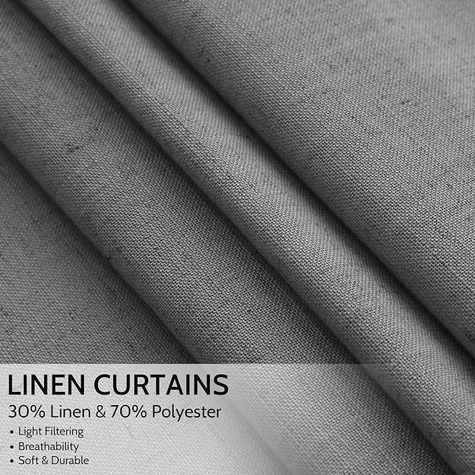 Blazer Grey Linen Curtains 90 Inch Long 2 Panels Set for Bedroom Living Room, Soft Linen Textured Window Drapes Semi Sheer Light Filtering Rod Pocket Back Tab Morden Simple Style 52x90