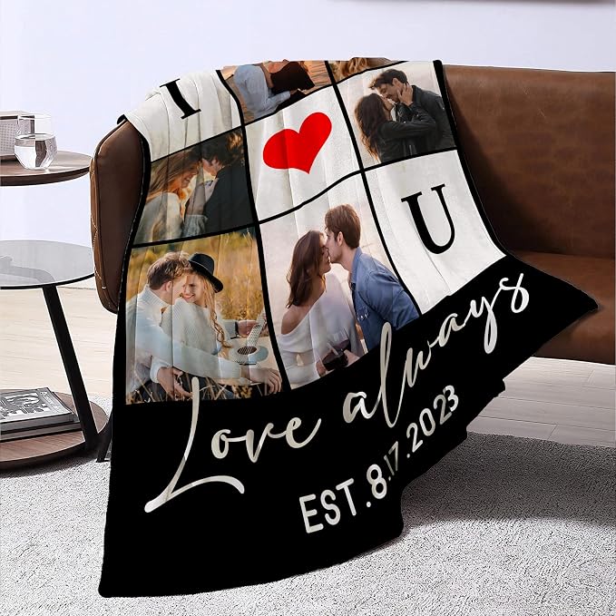 Personalized Couples Gifts for Boyfriend Girlfriend Wife Husband Him Her Mom Dad, Customized Birthday I Love You Gifts for Valentines Mother's Day Fathers Day, Custom Photo Blanket with Picture Text
