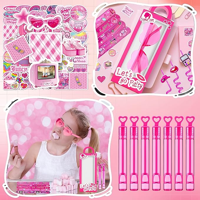 122 Pcs Pink Party Favors Pink Toy Gift Goodie Bag Stuffer Filler Makeup Party Decorations,Princess Theme Birthday Party Favors Decorations. ﻿