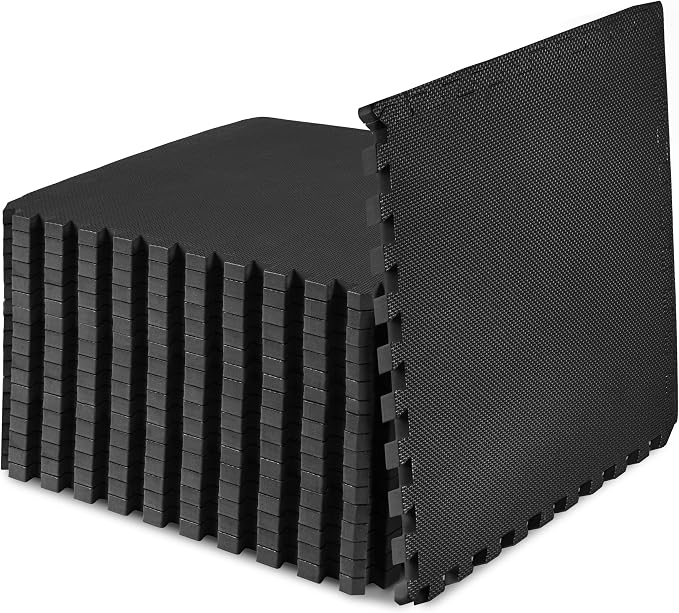 ProsourceFit Weaved Pattern Extra Thick Exercise Puzzle Mat 3/4-inch, EVA Foam Interlocking Tiles for Protective, Cushioned Flooring for Home and Gym Equipment; Black, 72 SQ FT, 18 Tiles