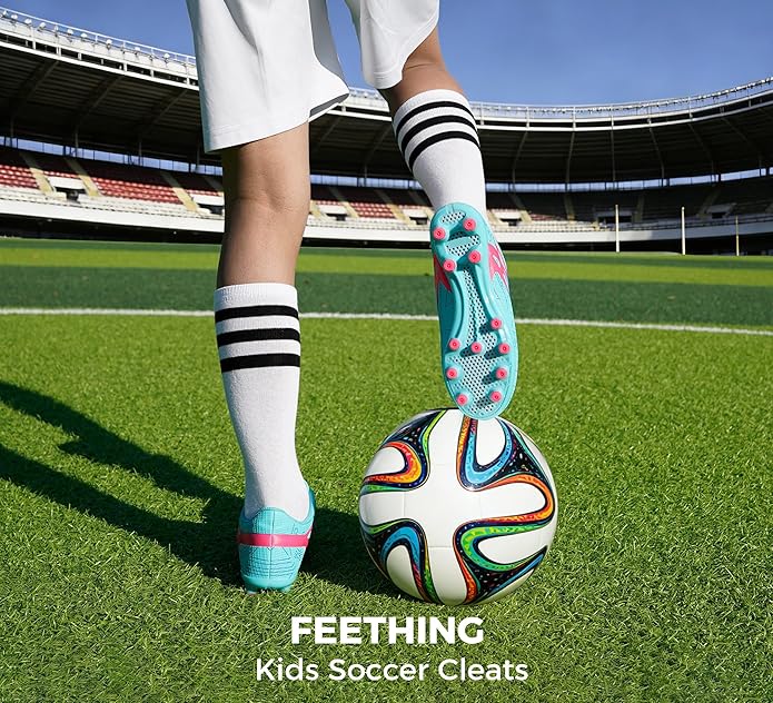 Kids Soccer Cleats Firm Ground - Lightweight Breathable Football Shoes for Boys Girls Youth Outdoor Training on Natural Grass