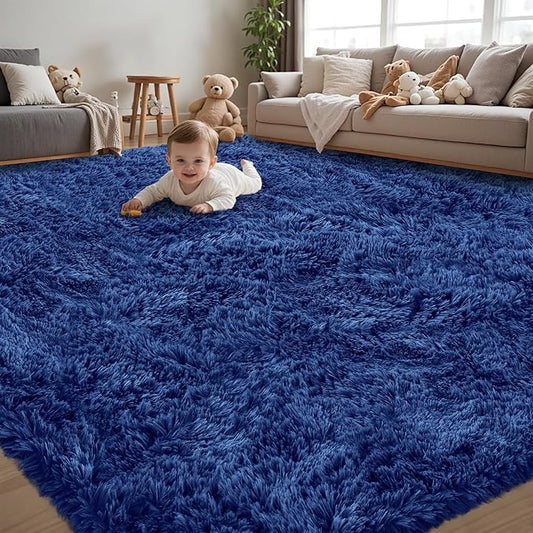 6x9 Area Rug for Living Room:Ultra Soft Fluffy Shag Navy Blue Rugs,Large Fuzzy Plush Indoor Non Slip Carpet Washable Rug for Bedroom Kids Nursery Office Dorm Modern Decor(Navy Blue 6'x9')