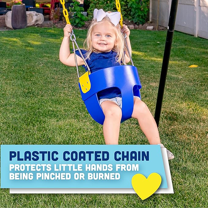 Squirrel Products High Back Full Bucket Toddler Swing Seat with Plastic Coated Chains - Swing Set Additions & Replacements - Outdoor Play Equipment - Blue
