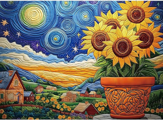 Puzzles for Adults 500 Pieces, Sunflower Puzzle Jigsaw Puzzles 500 Pieces - Starry Sunflower, Impossible Starry Night Puzzle, Finished Size 20.47 * 14.96”, with 1:1 Poster, Letter on The Back