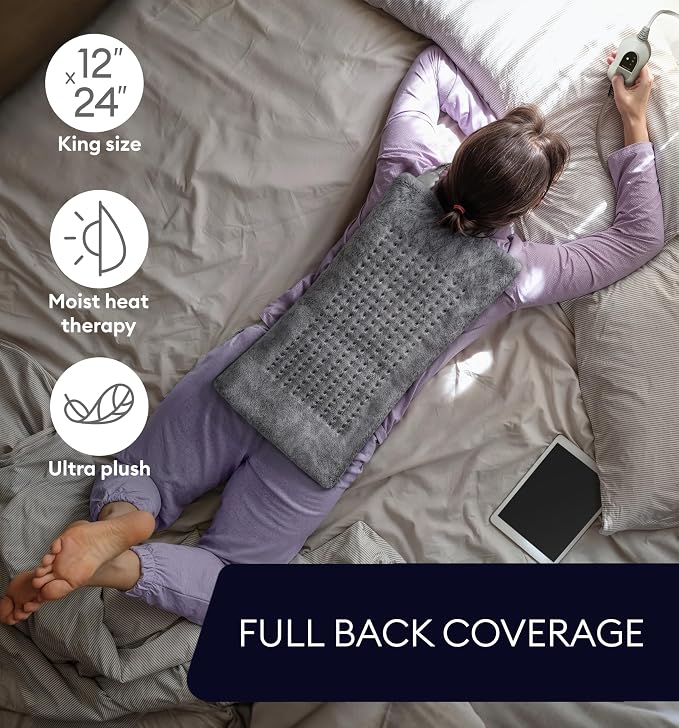 GENIANI Electric Heating Pad for Back Pain & Cramps Relief, Electric Throw, Self Care Gifts for Women, Heating Pad for Neck & Shoulder, Machine Washable Microplush, Auto Shut Off (12"x24", Tabby Gray)
