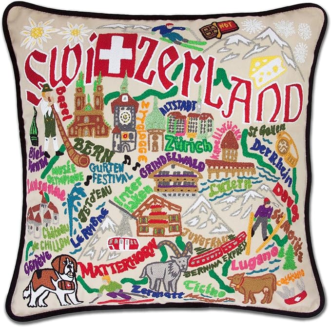 Catstudio Switzerland Embroidered Decorative Throw Pillow
