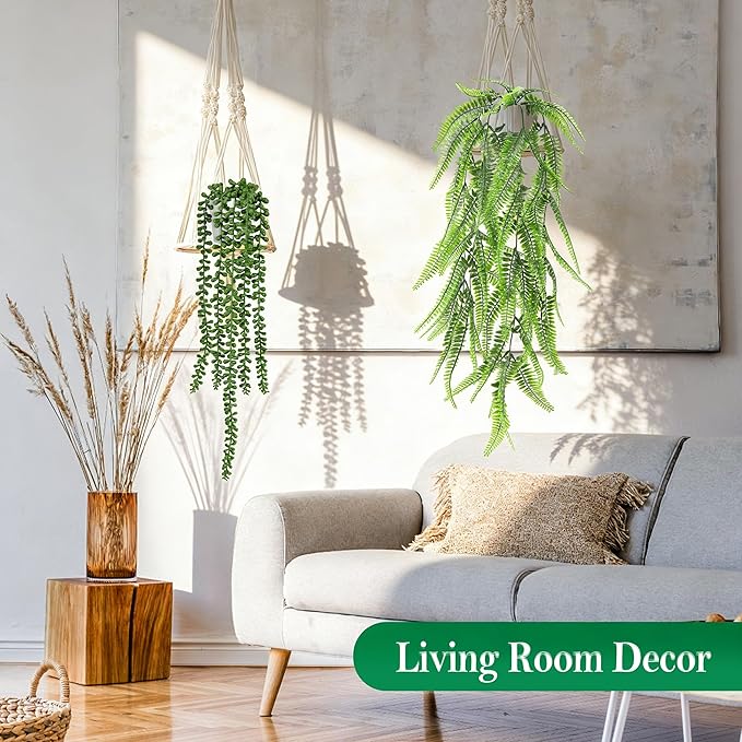 Der Rose 8Pcs Fake Hanging Plants with White Pots for Fuller Shelf Decor | Artificial Plants Indoor with mixed trailing greenery brighten bathroom, kitchen, bedroom, shelf and wall decor