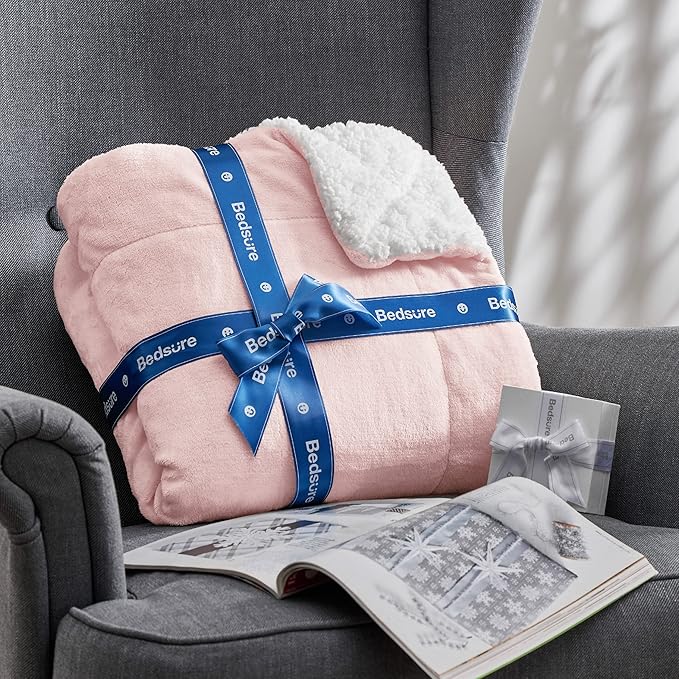 Bedsure GentleSoft Sherpa Fleece Blankets King Size for Bed, Non-Heated, Thick and Warm Throw for Women and Girls, Soft Fuzzy Plush King Blanket for Spring, Room Home Decor, Pink, 108x90 Inches
